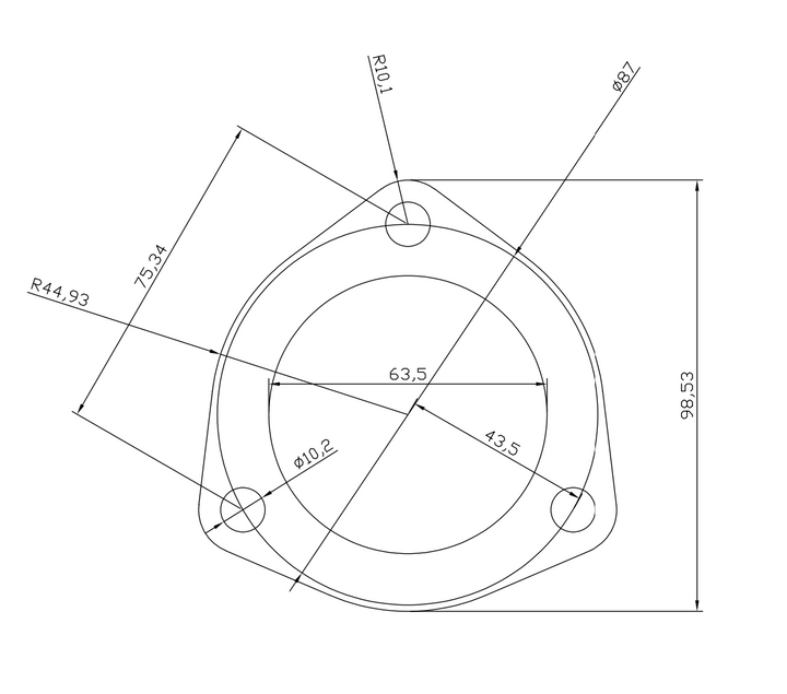 2.500" 3-Bolt Exhaust Flange 304 Stainless