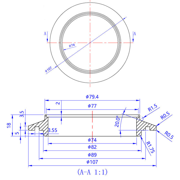 Turbo Compressor Flange - Garrett GT42, GT45/GTX45, GT47/GTX47, GTX50, GT55/GTX55 - 6061 Aluminum
