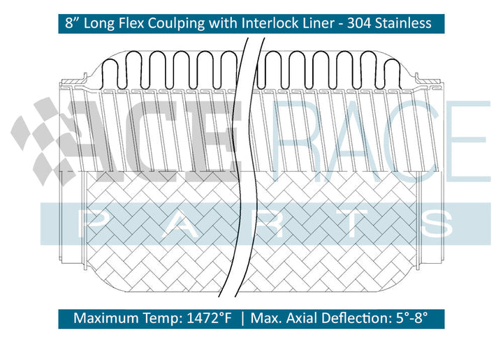 4.000" ID x 8" Long Flex Coupling (Interlock Liner) 304 Stainless