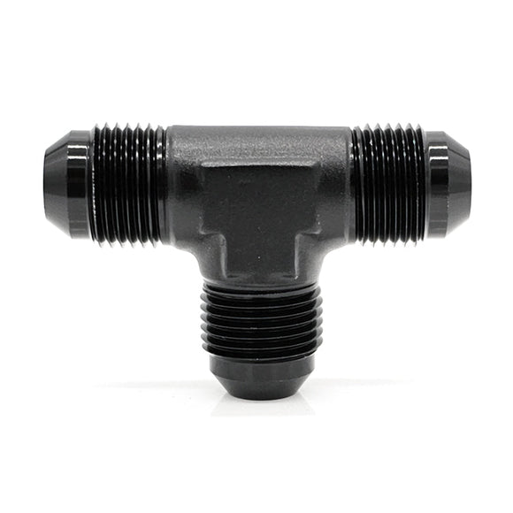 -3AN Male AN Flare Tee, Black Hard Anodized Aluminum