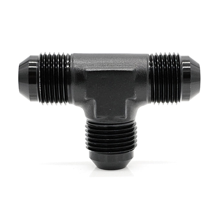 -10AN Male AN Flare Tee, Black Hard Anodized Aluminum